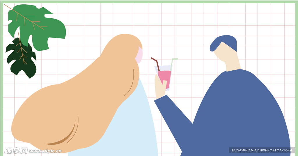 情侣简笔画矢量图