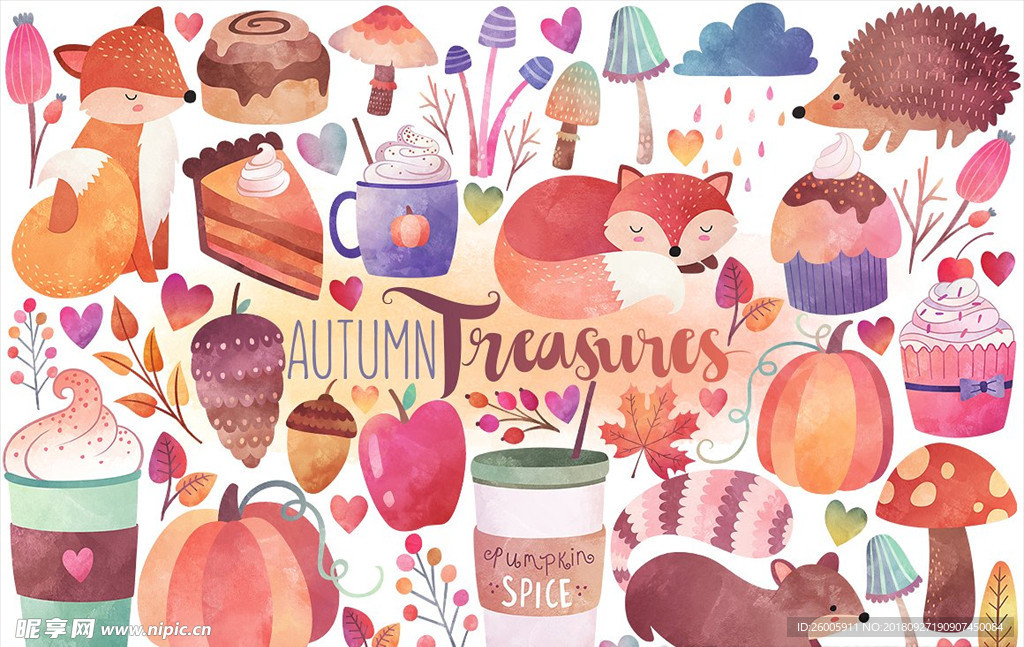 秋季元素水彩画