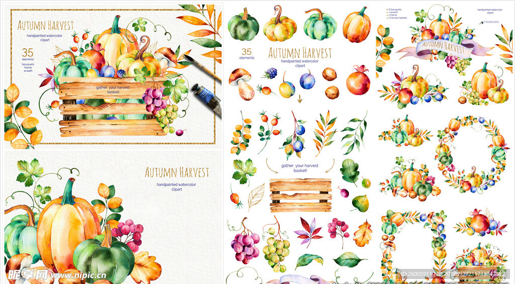 秋季丰收水彩画