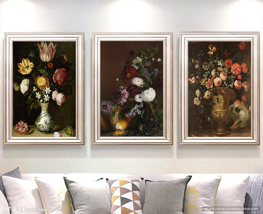 欧式古典花卉油画工艺花无框画