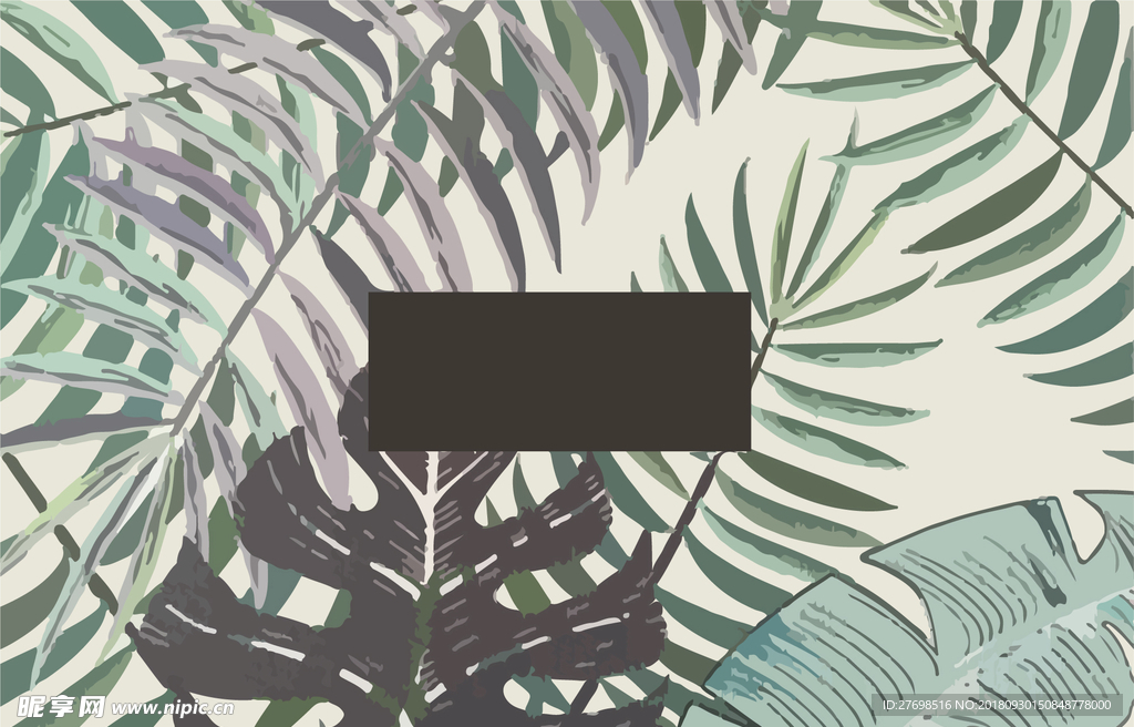 印花植物热带树叶矢量