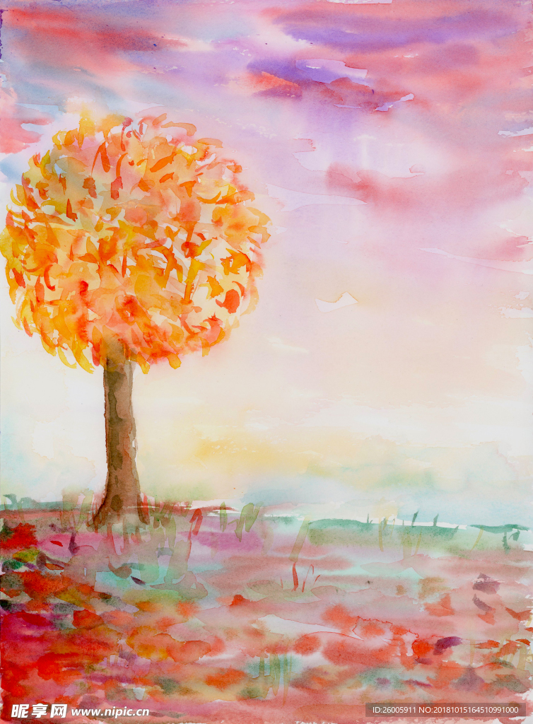 草原孤树装饰画