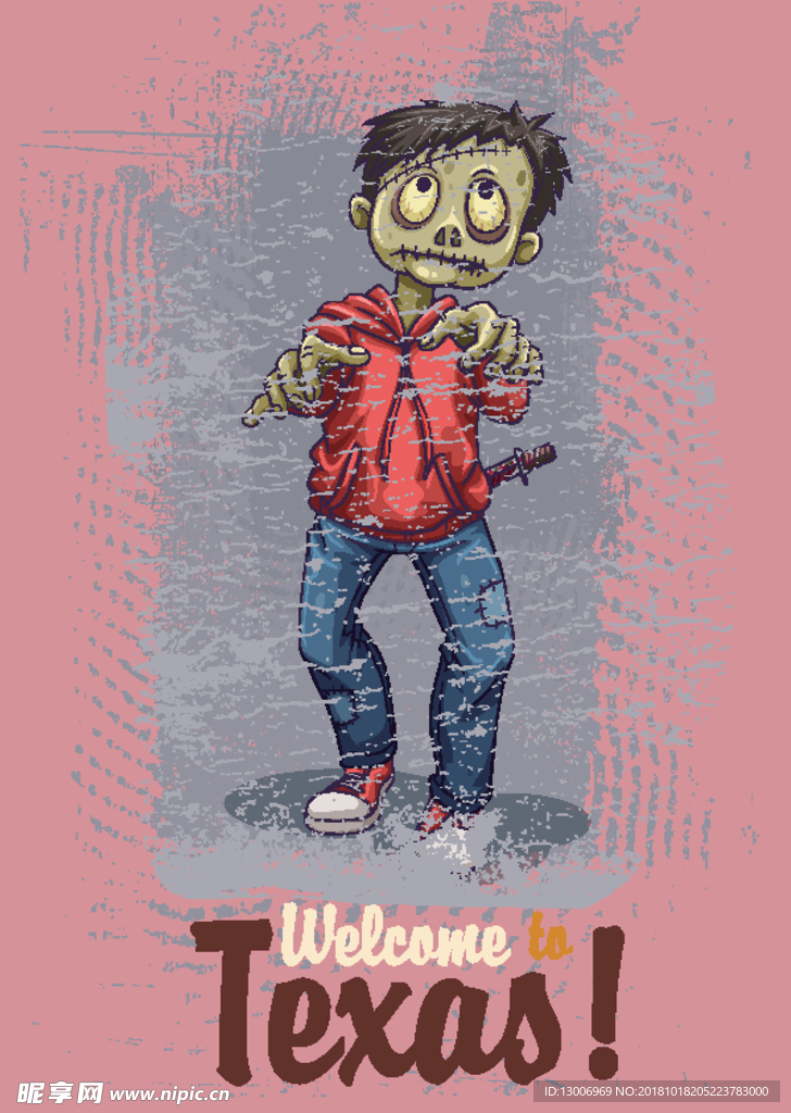 潮流手绘可爱丧尸插画海报