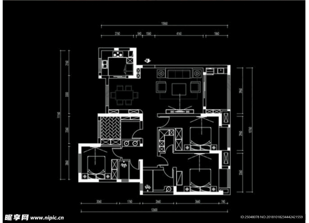 四居室高层平面方案定制CAD