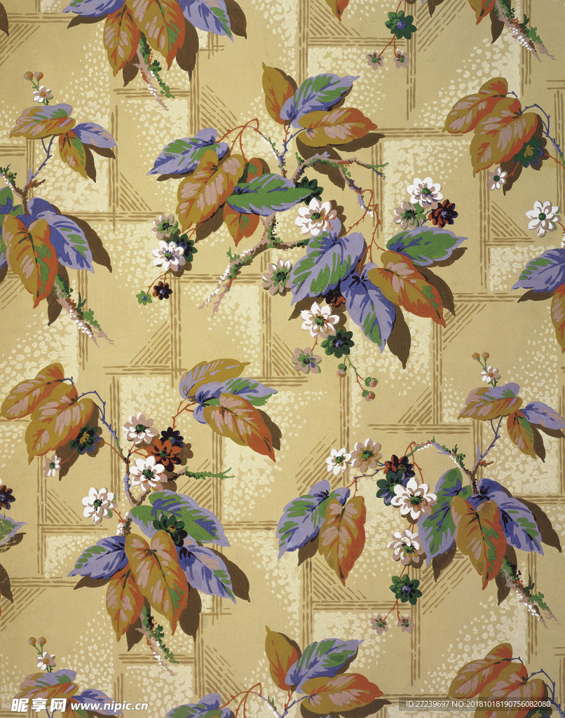 欧式树枝花朵设计四方连续