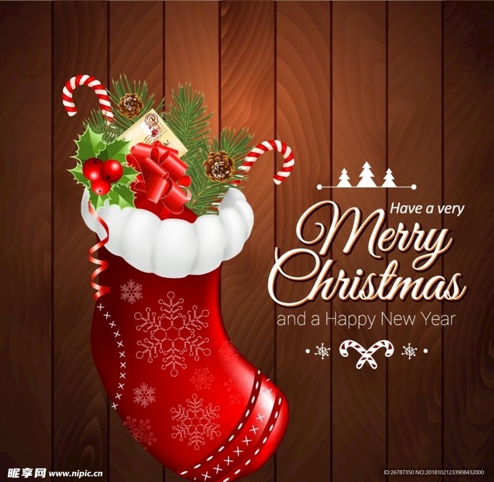 矢量传统圣诞礼物袋