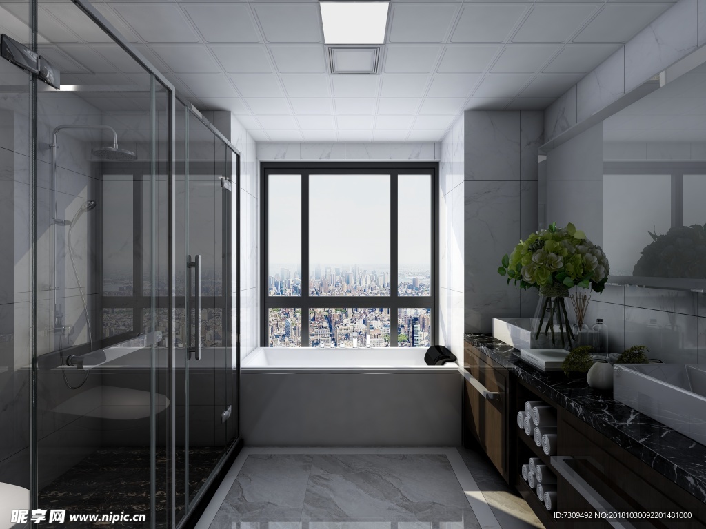 新中式家居卫生间效果图