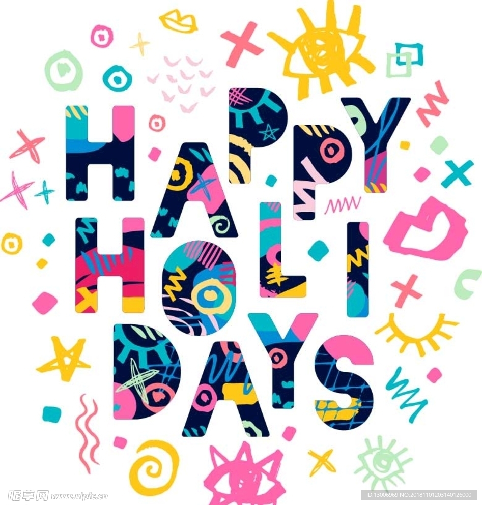 节日庆祝英文字体海报