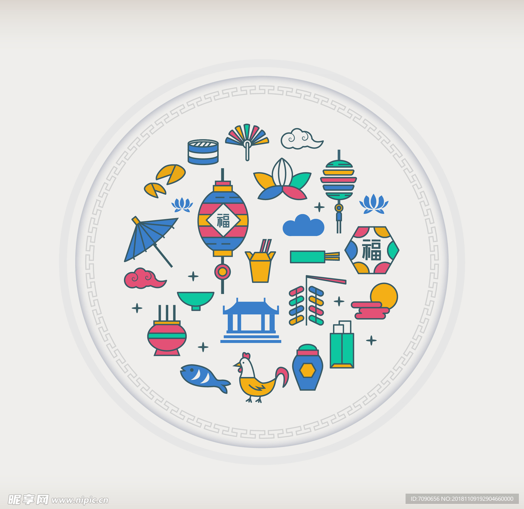 扁平化中国传统节日图标