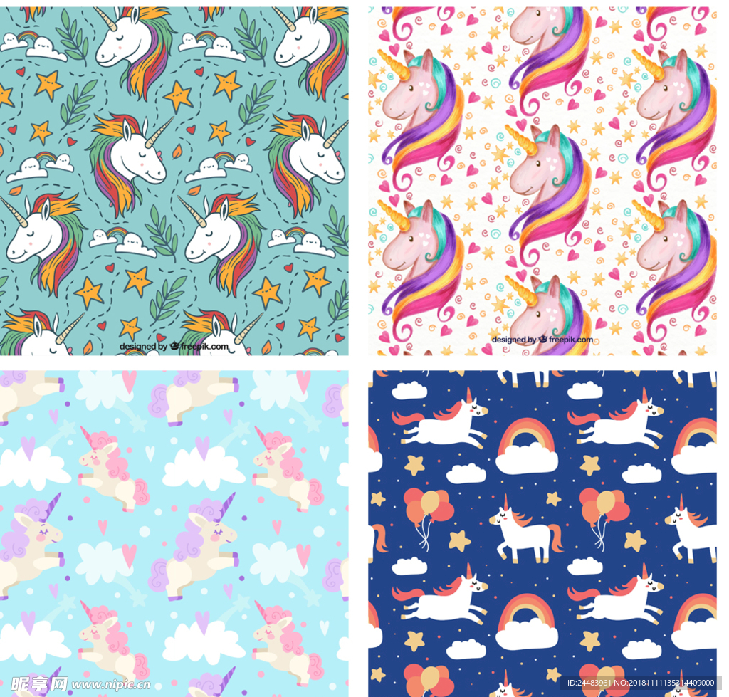独角兽无缝拼接印花图案
