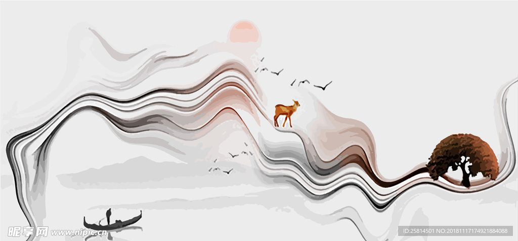 现代简约抽象水墨山水背景图