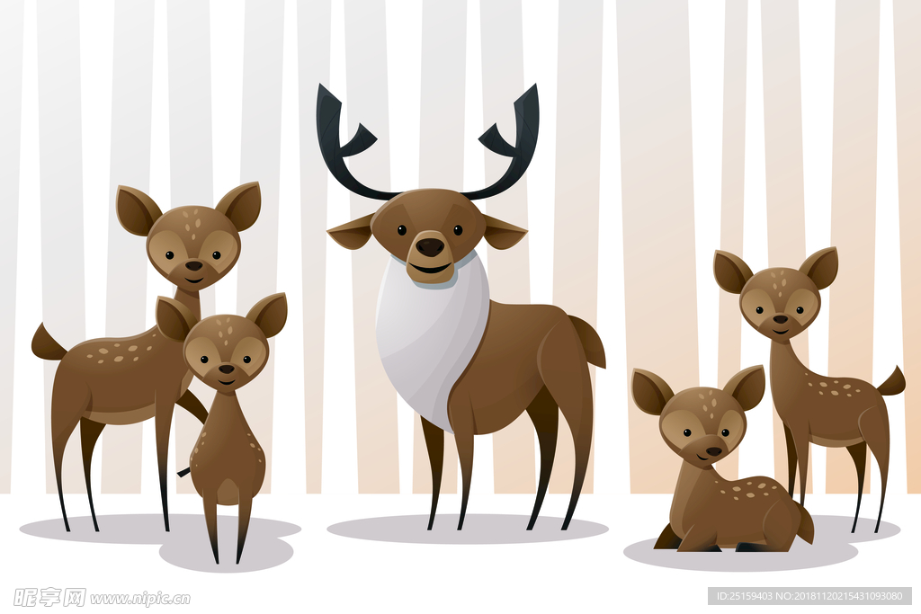 卡通麋鹿的一家电视装饰画背景墙