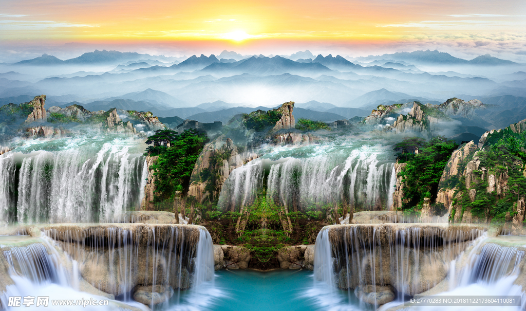 流水发财背景墙