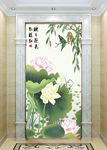 映日荷花别样红仿彩雕中式玄关