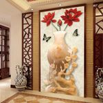 玉雕花瓶工笔荷花中式玄关