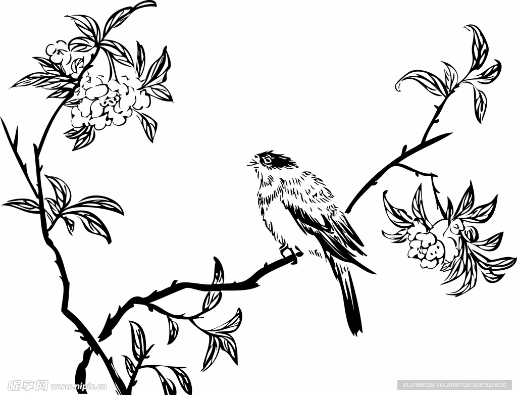 ai矢量花鸟图案插画设计