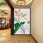 仿彩雕荷花玄关