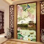工笔花鸟荷花风景画古典玄关