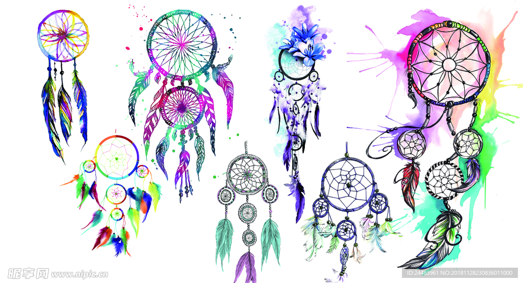 手绘水彩捕梦网