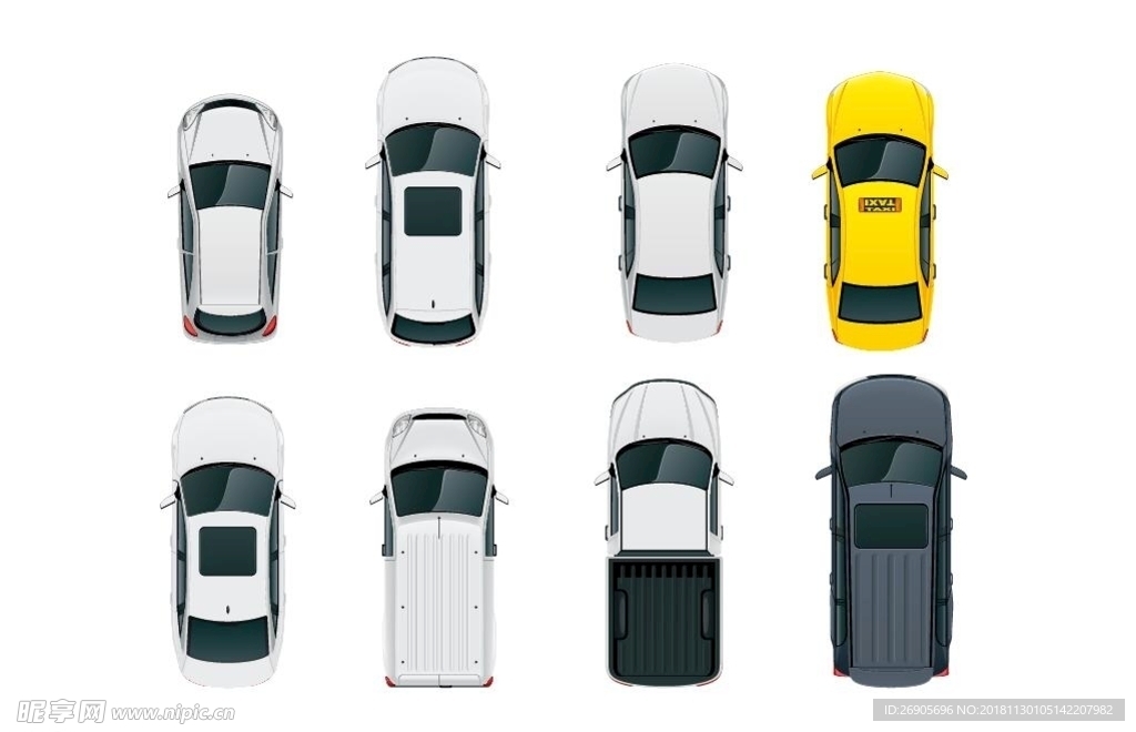 矢量平面汽车顶视图图片