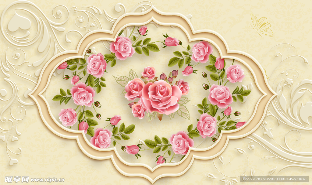 欧式花纹玫瑰背景墙