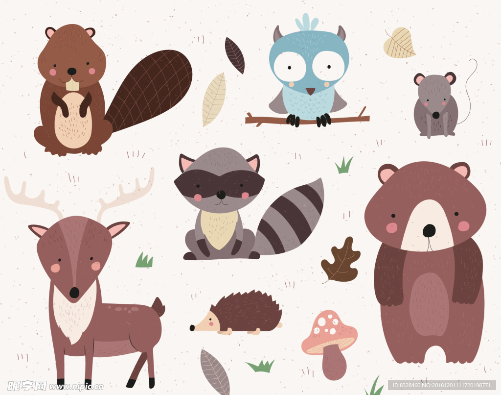 矢量卡通动物园图案元素