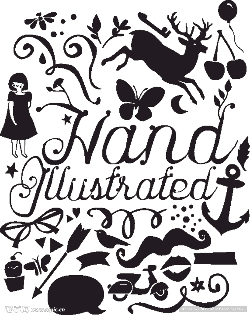 剪纸森林黑白矢量图案