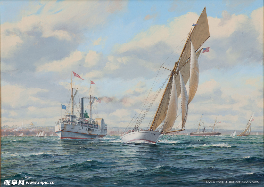 帆船大海油画图片
