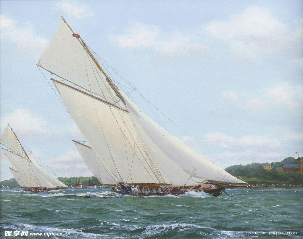 帆船大海油画图片