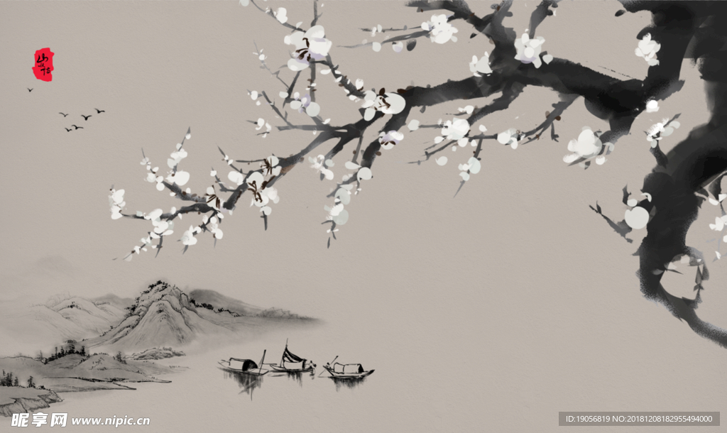 水墨山水背景墙