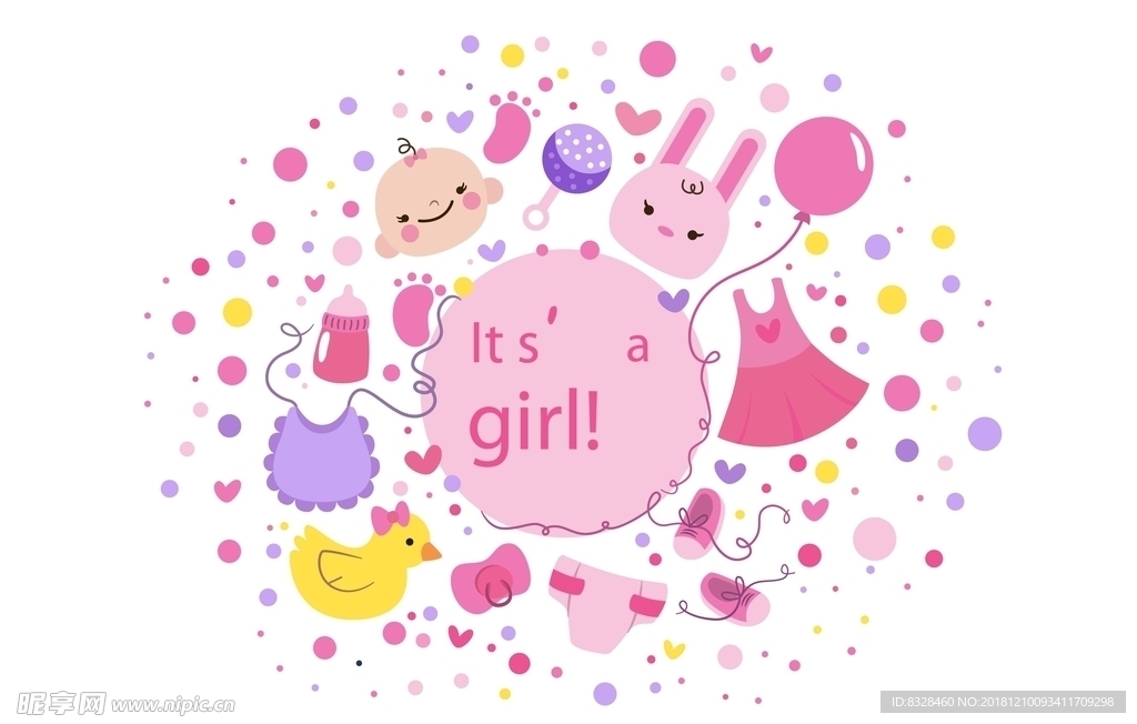 可爱的婴儿沐浴卡用手拉和兔子