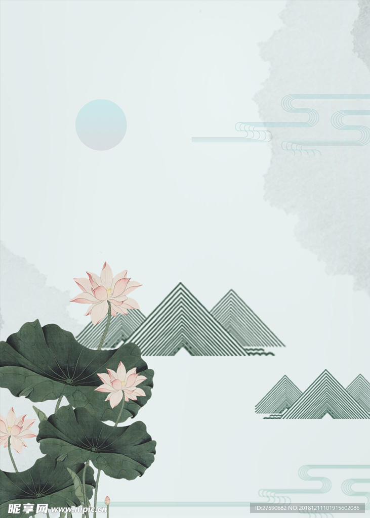 荷花水墨优美古风背景水墨背景中