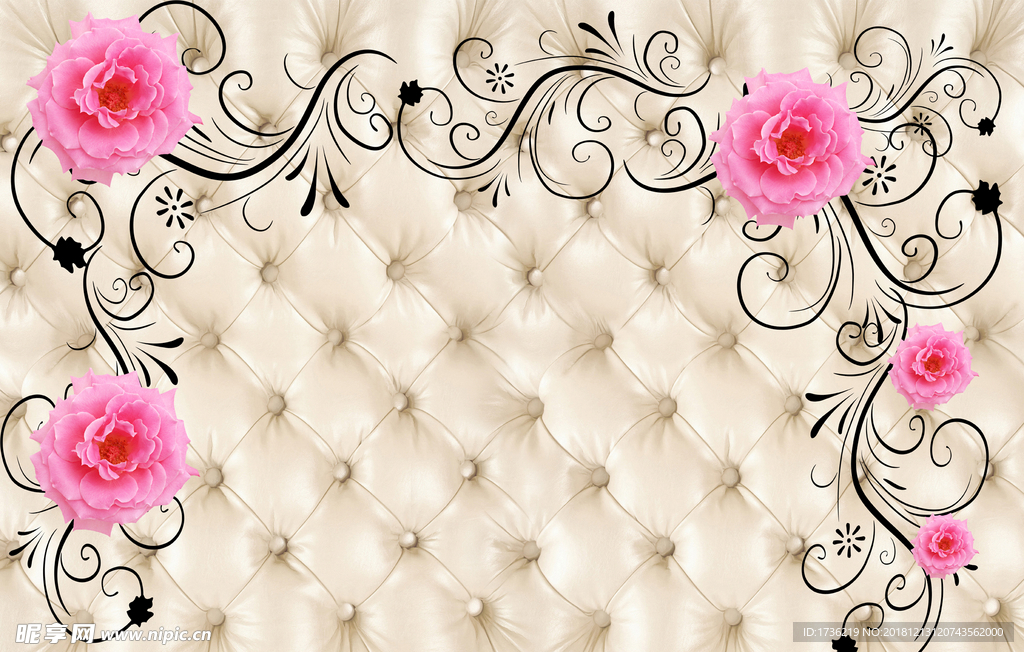 牡丹软包背景墙