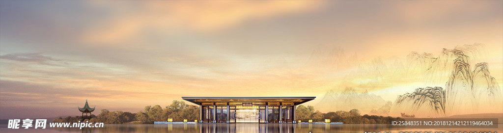 中式 户外 山禅 地产 背景