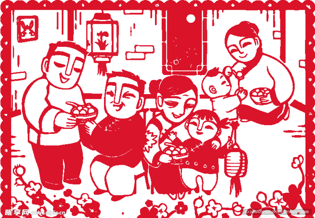 剪纸年夜饭年画