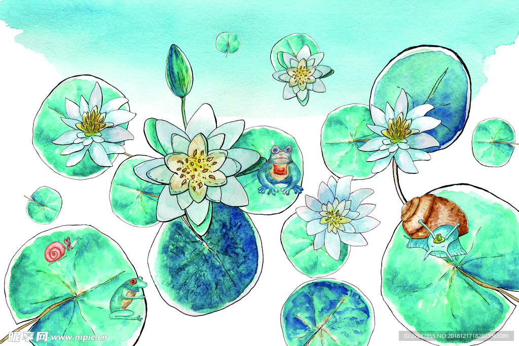 荷花电视背景墙