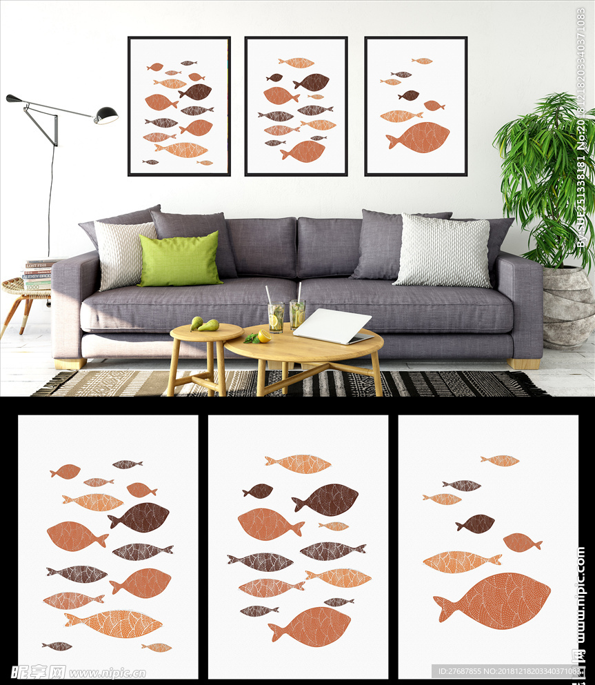 鱼畅游鱼群动物抽象装饰画