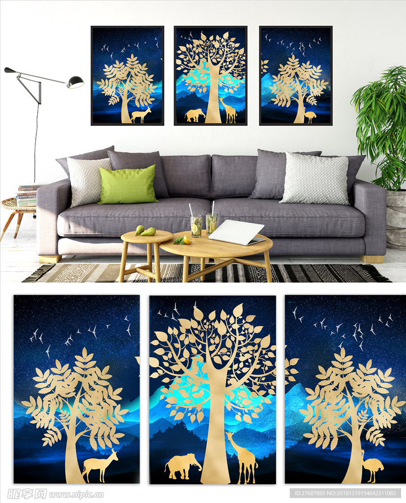 发财树麋鹿装饰画