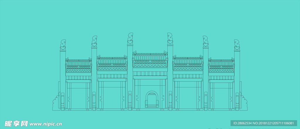 牌坊-古建筑建筑线稿