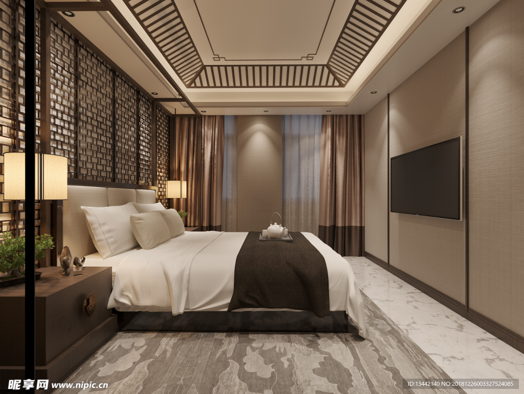 新中式卧室效果图