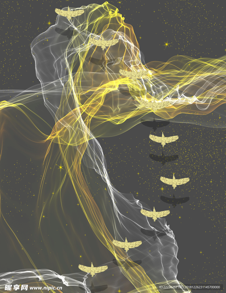 金丝线燕归来新中式冰晶装饰画