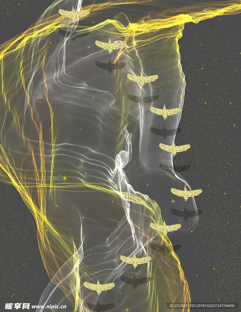 金丝线燕归来新中式冰晶装饰画