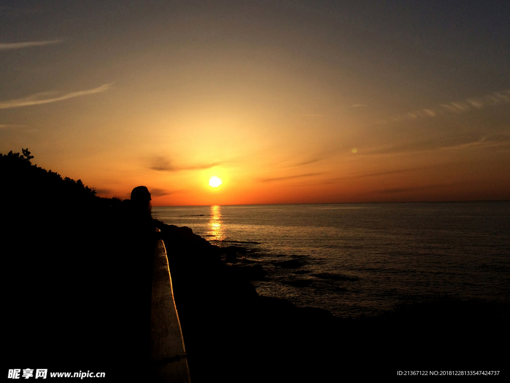 海边夕阳剪影