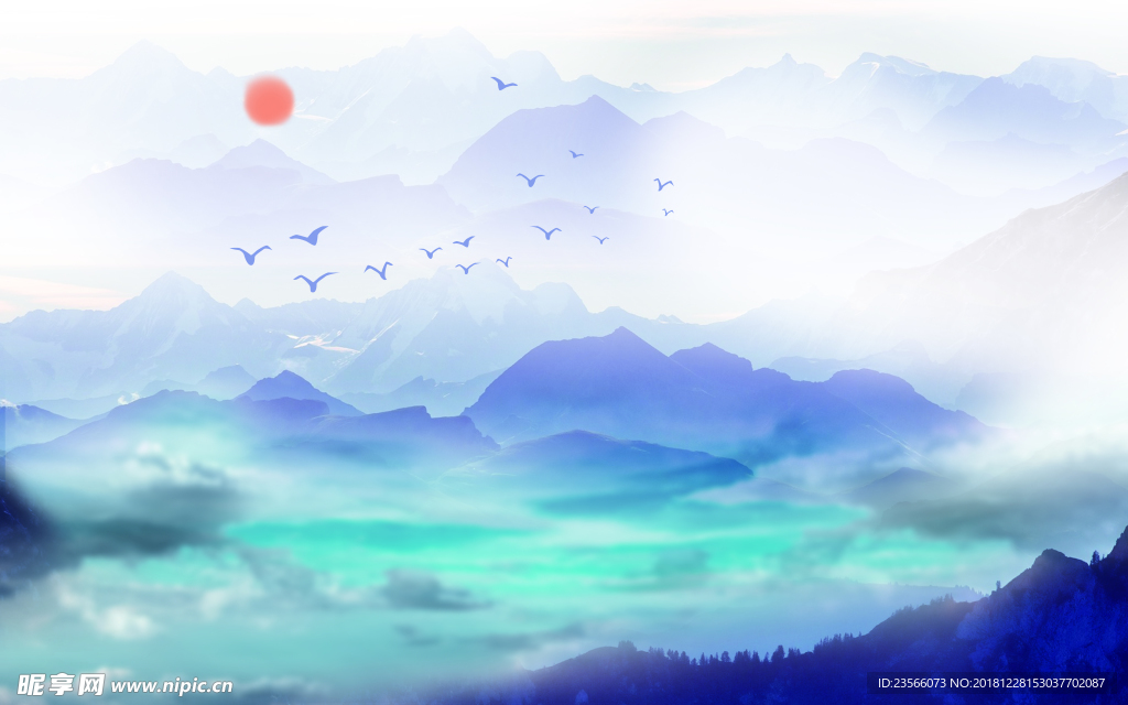 山水风景水墨中式简约装饰画