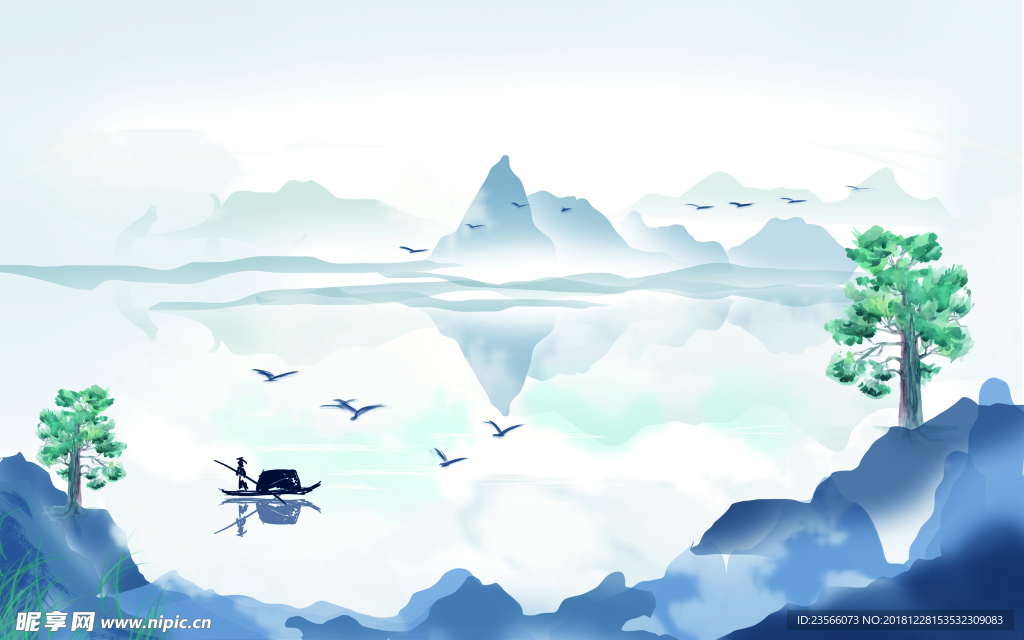 山水风景水墨中式简约装饰画