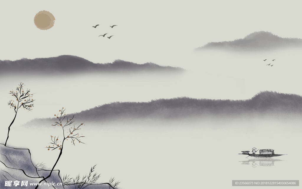 山水风景水墨中式简约装饰画