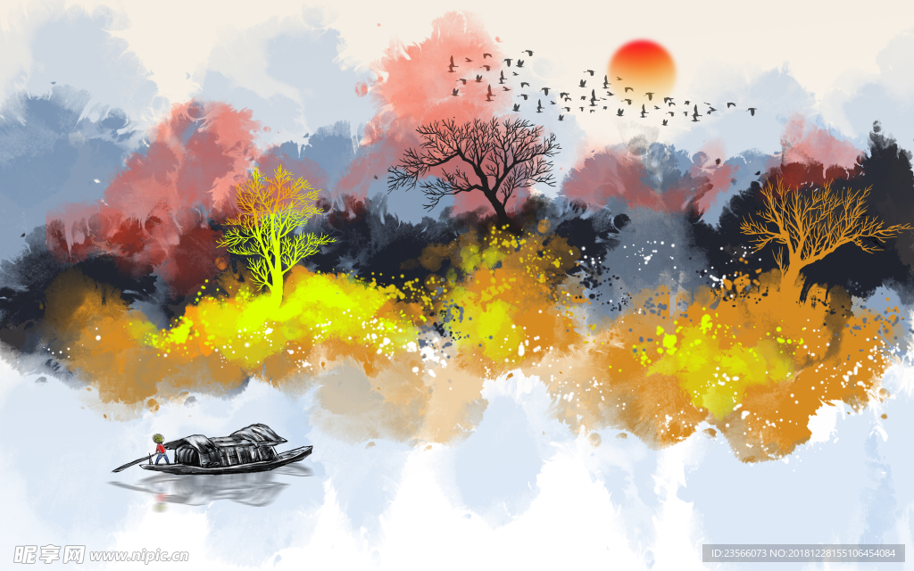 山水风景水墨中式简约装饰画