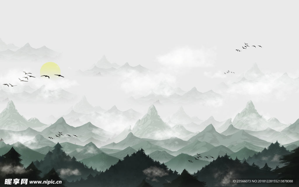 山水风景水墨中式简约装饰画