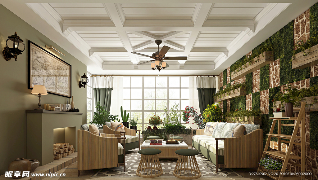 欧式田园温馨客厅3D模型