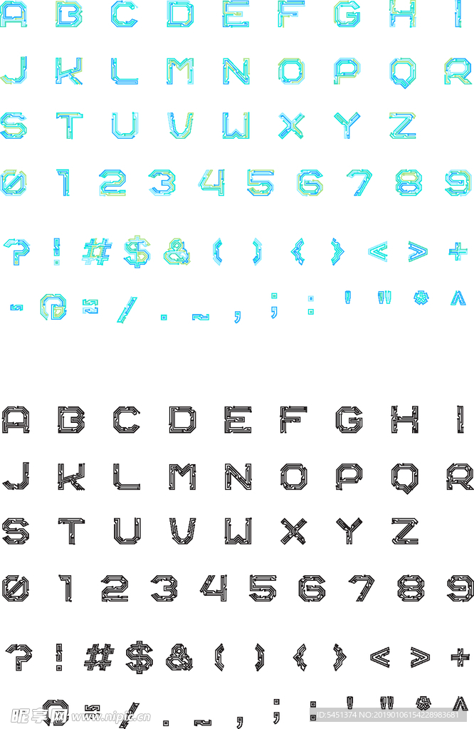 科技感后现代电路板风格英文字体